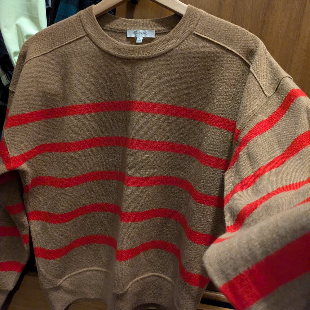 Madewell Merino Wool Sweatshirt in Camel Stripe Size S